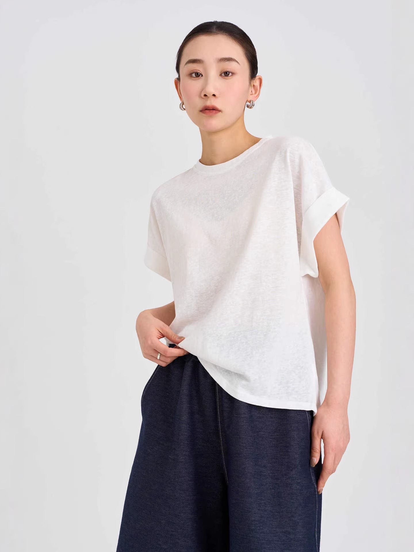 Mono Women's Cotton Linen Short Sleeve T-Shirt